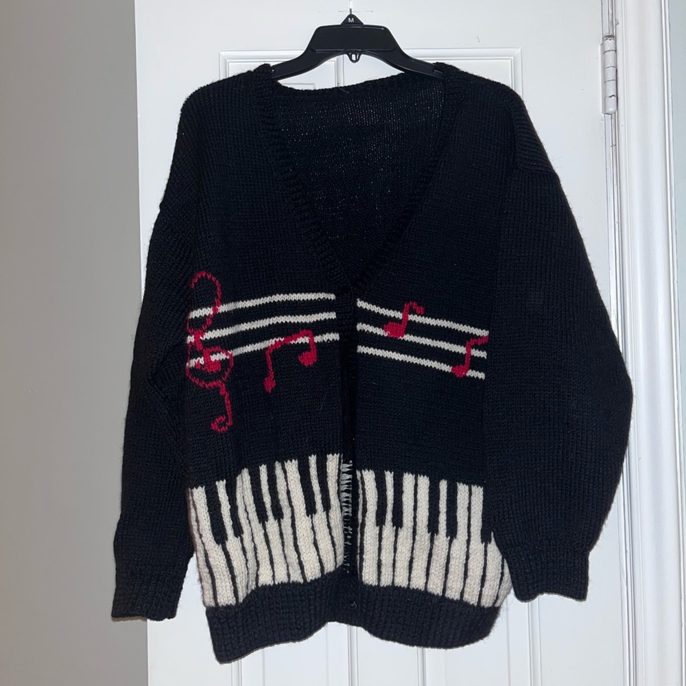 Vintage Hand Knit Music Cardigan